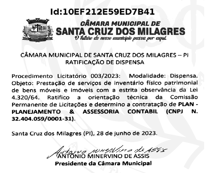 RATIFICAÇÃO DE DISPENSA PROCEDIMENTOS LICITATÓRIO - N° 003-2023.png